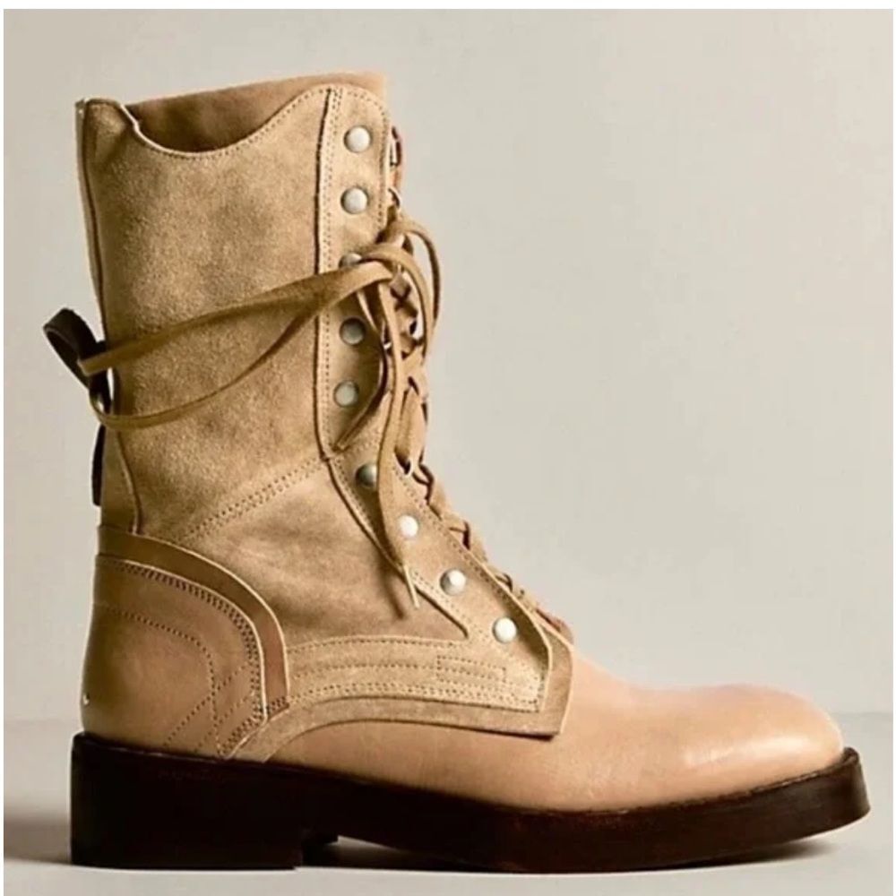 We The Free Beige Lace-Up Combat Boots